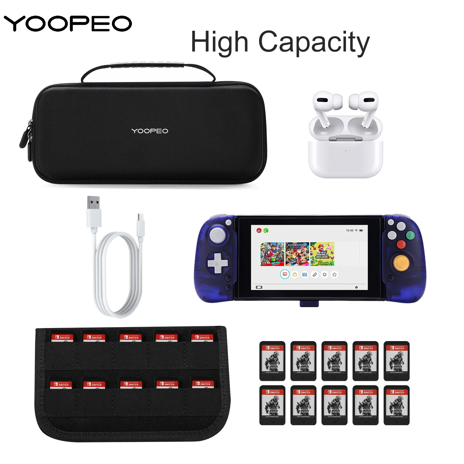 YOOPEO 레트로 플래그 핸드 헬드 컨트롤러 용 휴대용 운반 케이스, 10 게임 카드 보관 가방 호환 가능한 호리 스플릿 패드 게임 패드 박스