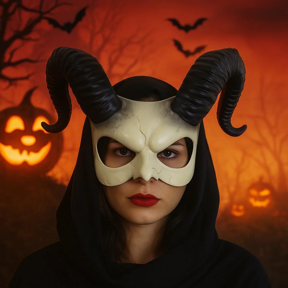 

Gothic Animal Halloween Mask Half Face Plastic Sheep Horn Mask Cosplay Supplies Party Props Demon Mask Women