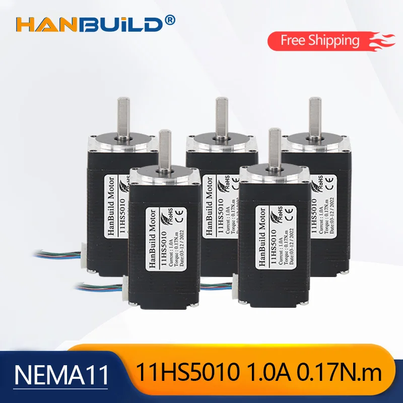 

5pcs DChigh tech step motor NEMA11 1.8 degrees stepper Motor 11HS5010 1.0A 0.17N.M 4-cable 28X50mm 3D printer