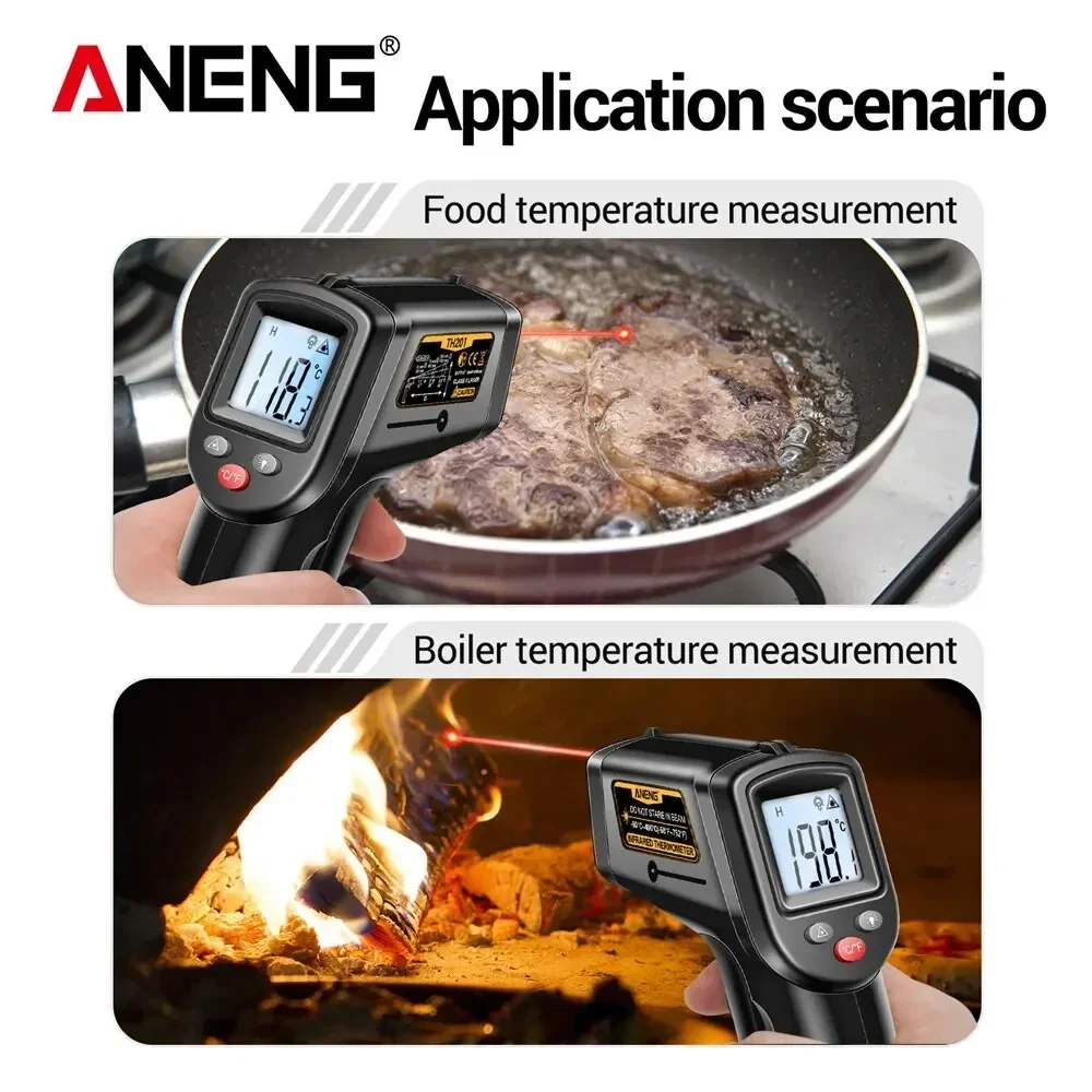 ANENG TH201 Digital Thermometer Handheld Non-Contact Laser Temperature Meter Gun Temperature Tester Instruments Pyrometer