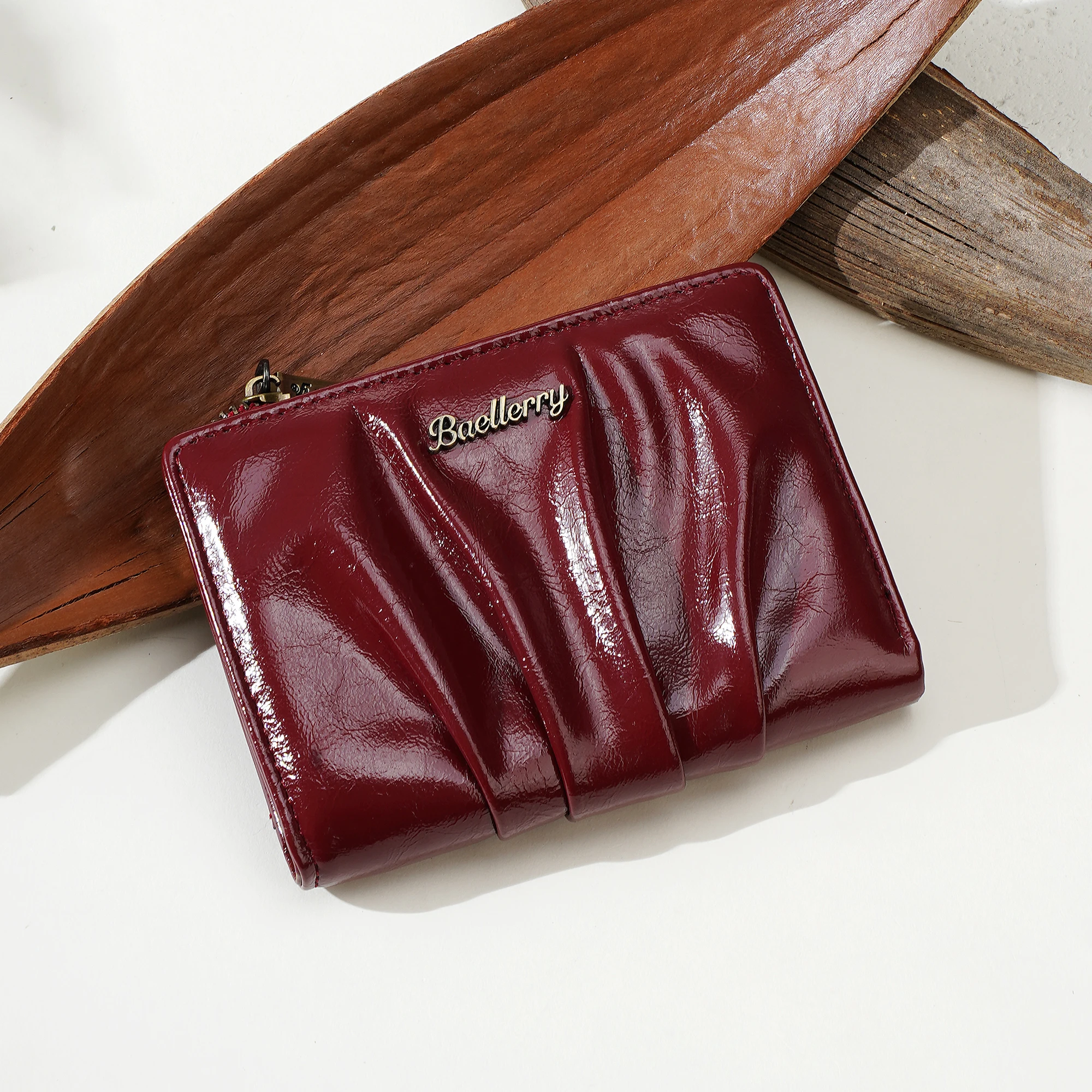 1 Stück Retro Plissierte Glänzende Öl-Wachs-PU Damen-Kurzgeldbörse, Doppelt Faltbare Schnappgeldbörse, Reißverschluss-Münzfach + Ausweisfenster, Geeignet für Outdoor-Dates, Geschenk für Frauen – Detail 36