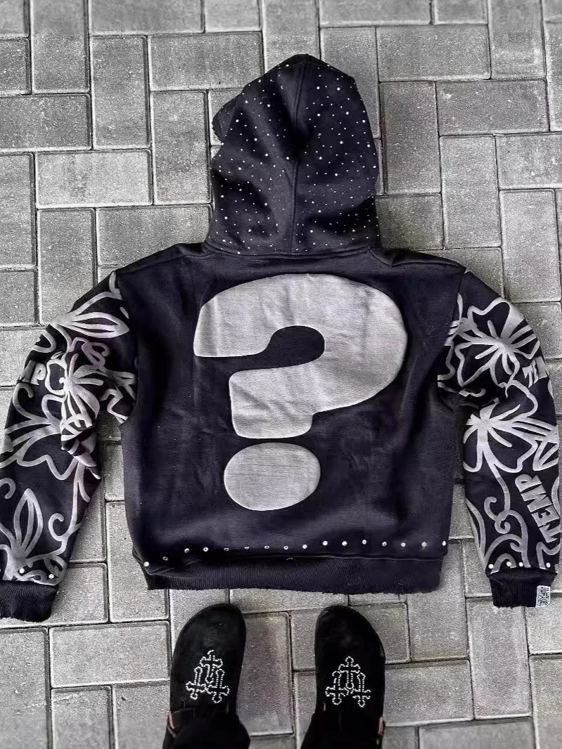 2025 The foam printed sweatshirts of men women on the streets of Europe America fashionable hip-hop Harajuku loose zipper hoodie