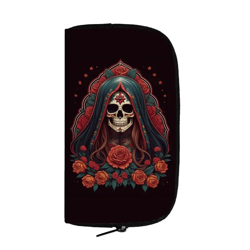 Holy Death Print Wallet Mexico Skull Purses Key Credit Card Phone Holder Santa Muerte Coin Money Bag Ladies Long Wallets Gift