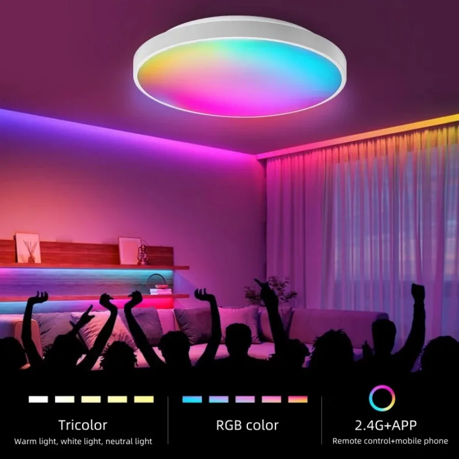 Lampu langit-langit pintar Tuya APP, lampu LED RGB, lampu kontrol suara Alexa aplikasi Google 30W40W lampu dekoratif rumah dan kamar tidur