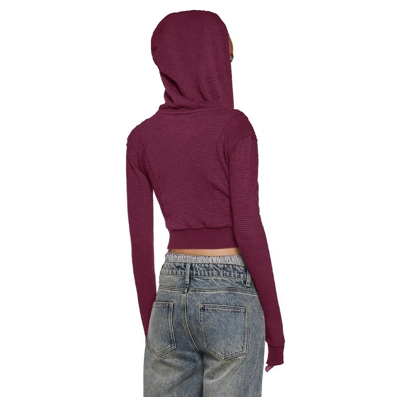 سترة نسائية جديدة للخريف والشتاء بلون واحد مع قلنسوة بسحاب ملابس خروج رائعة بأكمام طويلة مع قلنسوة سترة مقصوصة سوداديرا فيخد إزخاب