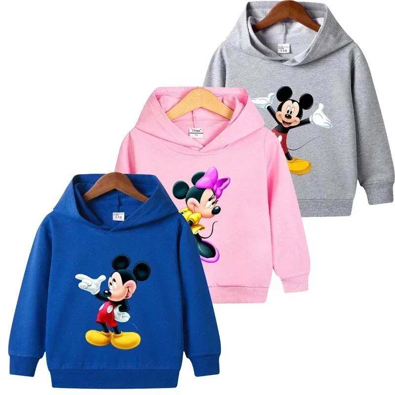 Odzież dziecięca chłopcy dziewczęta Minnie Mickey bluza Kawaii sweter z długim rękawem ubrania bluza z kapturem z motywem kreskówkowym jesienne