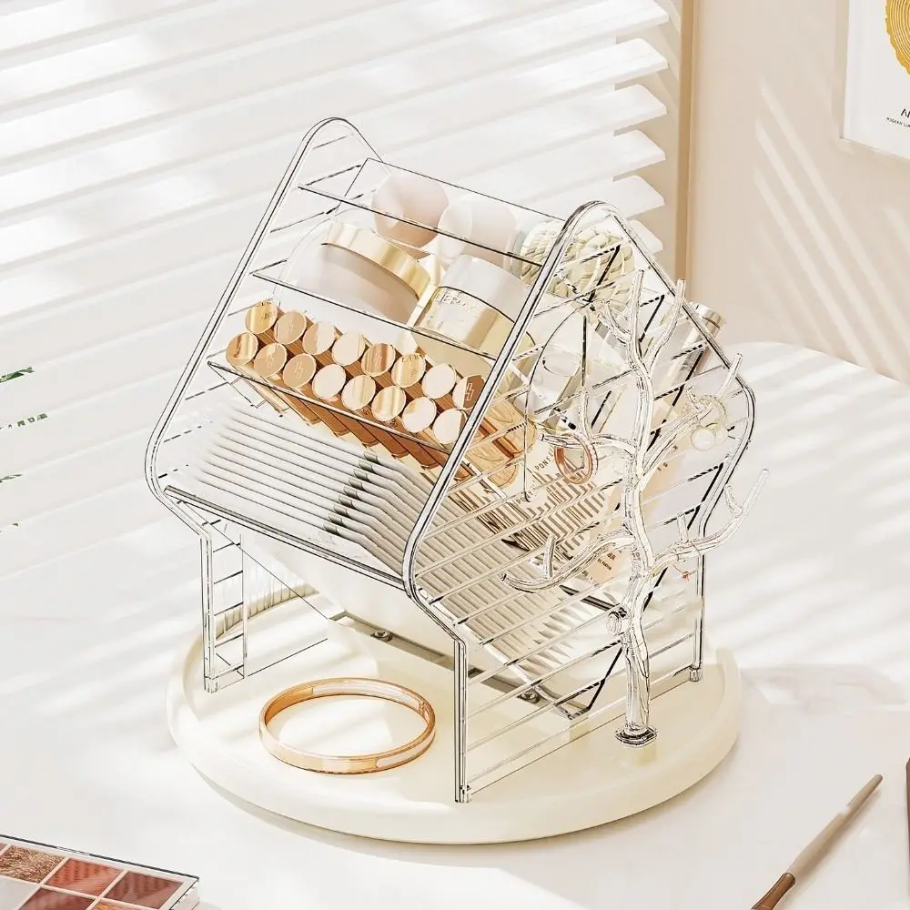 

Large Capacity 360° Rotating Makeup Organizer Divided Space Saving Cosmetic Storage Box Non-Slip Plastic Lipstick Holder Jewelry