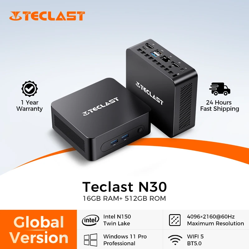 Teclast N30 Mini PC Intel Twin Lake-N150 Windows 11 Pro Mini PC 16GB DDR4 512GB PCIE M.2 SSD WiFi 5 BT5.0 Desktop Computer