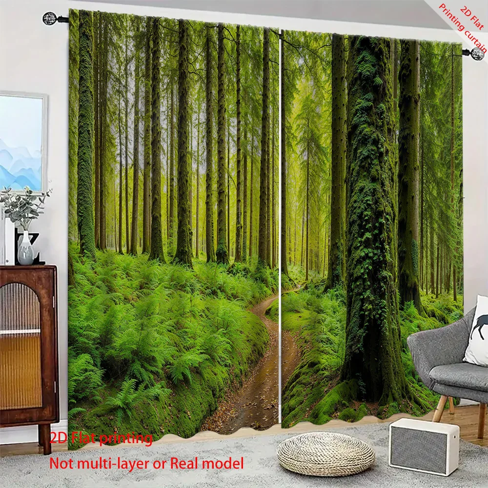 

Green forest printed curtains, home decoration blackout curtains, used for dormitories, offices, bedrooms, and balconies