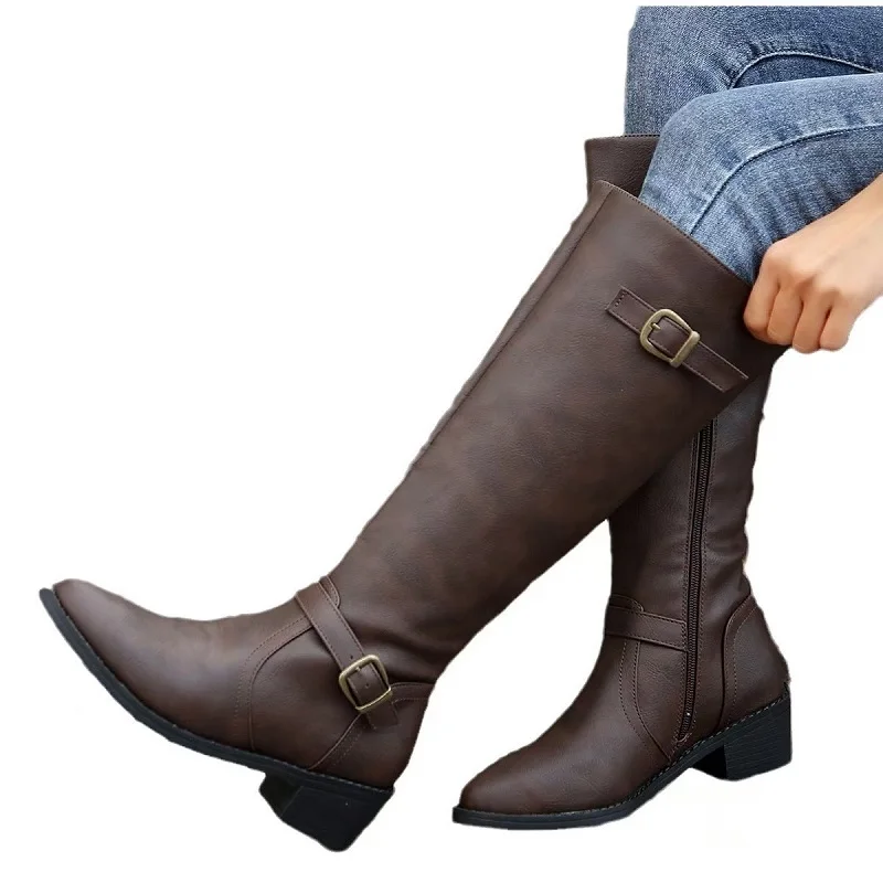 Women's Boots 2025 New Autumn and Winter Fashion Knee High Boots, Mid Heel High Top, Sexy and Comfortable Plus Size Knight Boots