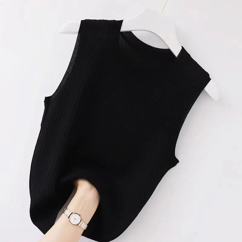 Women's Svel Ice Silk Knitted Vest Summer New plus Size Strap Top Outerwear Slimming Belly Covering irt Commute Sle
