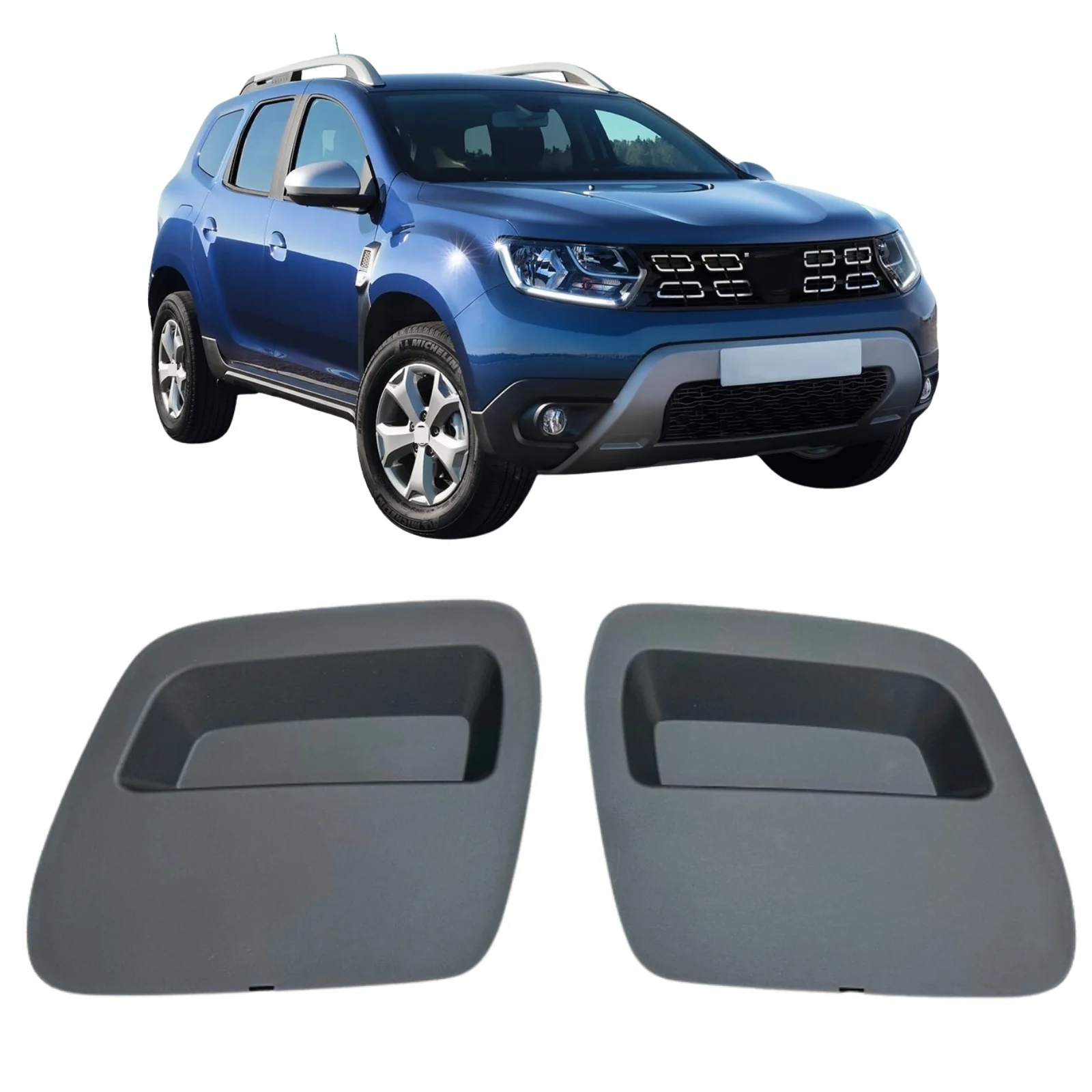 Vordere Stoßstangen-Abschleppstangen-Augenabdeckung für Dacia Duster 2018–2021, links und rechts, 2-teiliges Set, Grau oder Schwarz 620721430 R 620724861 R 511802392 R