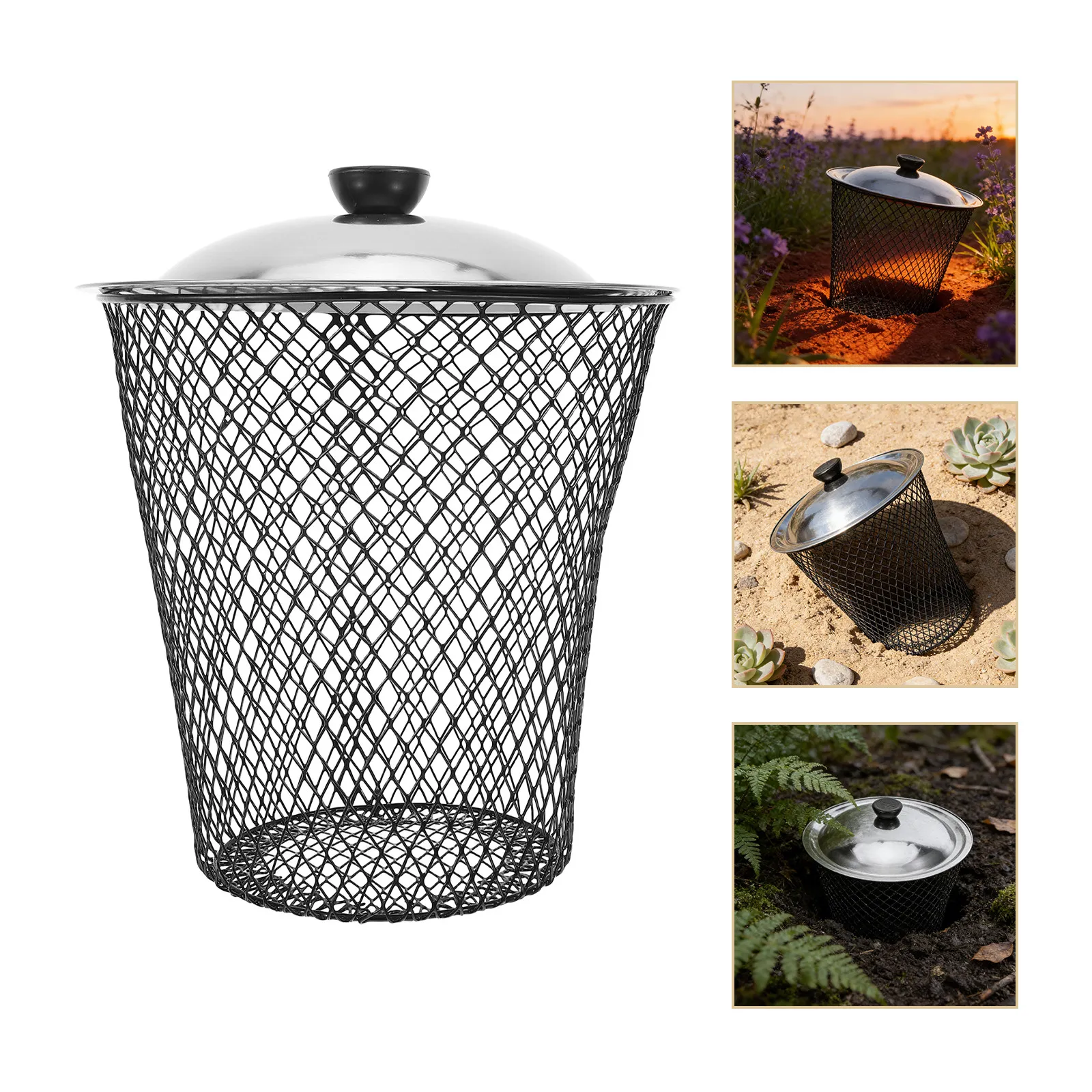 2PCS Inground Worm Composting Bins Compost Bin Metal Wire Trash Can with Lid for Backyard Waste Recycling Garden Improvement
