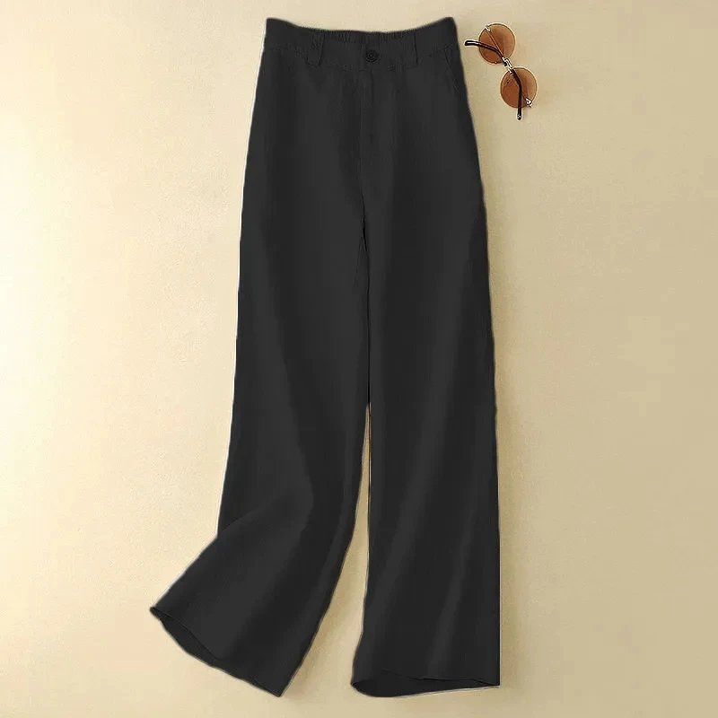 Women Cotton linen Wide Leg Pants New Female Loose Fitting Flax Straight Cylinder Trousers Ladies High Waisted Leisure Pantalons