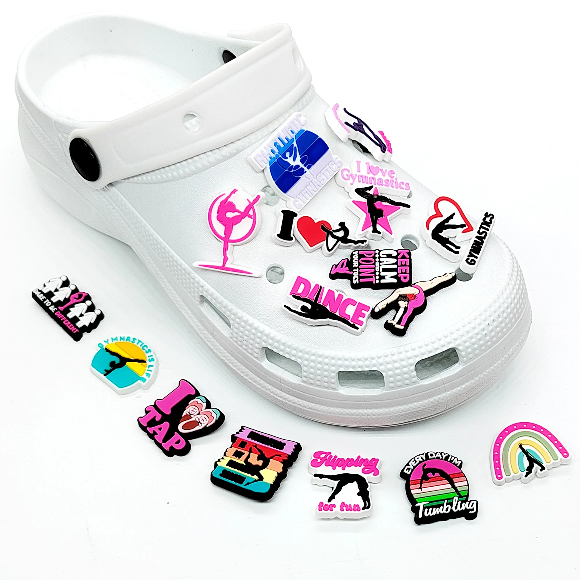 1-16PCS Sport Rhythmic Gymnastics PVC Shoe Charms For Clogs Pins Fit Wristbands Garden Shoes Button Decorations Accessories