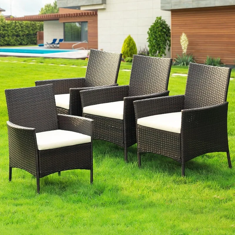 

Wicker Dining Chairs Set of 4, 400Ibs Capacity All-Weather Outdoor Patio with Powder Coated Steel Frame, Removable Seat Cushion