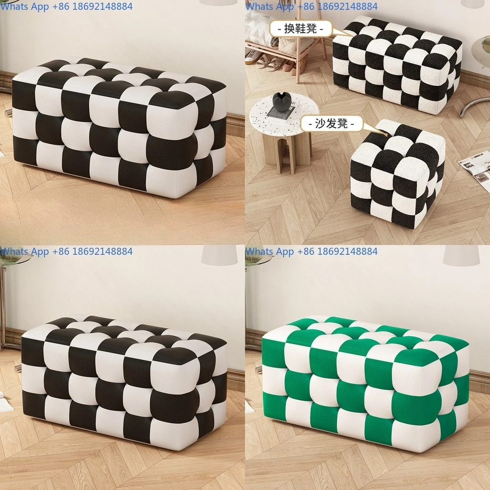 

Checkered Entry Shoe Bench Closet Sofa Stool Simple Living Room Low Seat Home Makeup Vanity Stool