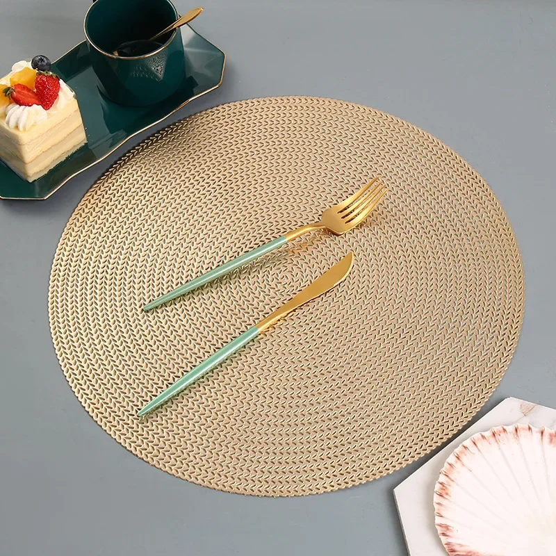 1pc Round Placemat Restaurant Leaf Wheat Ears Weave Pattern Table Mat PVC Hollow Meal Pad Festival Coffee Dining Table Decor Mat