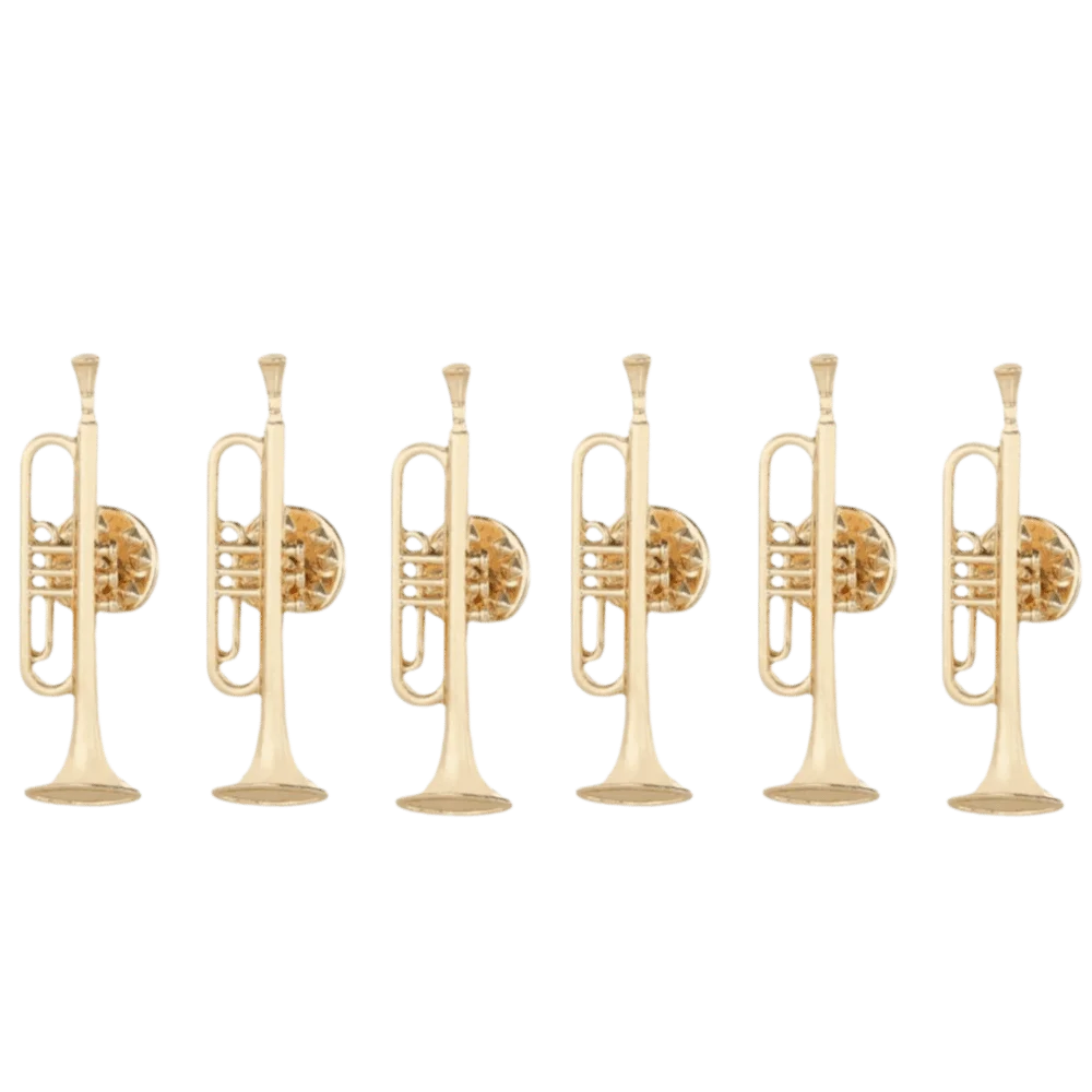 6pcs Pin Back Musical Instrument Brooch Gold Finish Alloy Material Trumpet Brooch Pin Multi‑Pattern Set Shape Brooch Pin