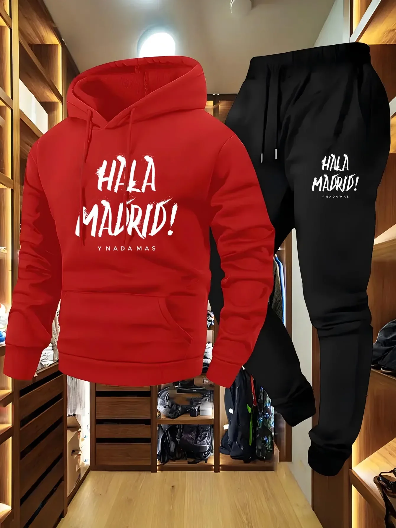 Мужская толстовка с графическим принтом Hala Madrid и комплект для бега, повседневный свободный крой, вязаный пуловер из полиэстера с эластичным материалом