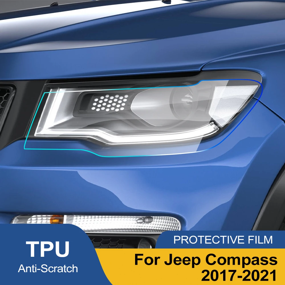 Premium TPU PPF for Jeep Compass 2017-2021 High-Gloss Smoke Black Pre-Cut Headlight Cover Anti-Scratch Protective Vinyl Wrap Kit