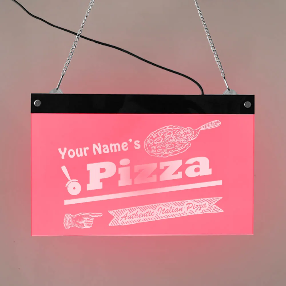 Authentic Italian Pizza Shop LED Acrylic Signboard Custom Name Pizza Sign Lighting Decor Art Personalized Pizzeria LED Neon Sign