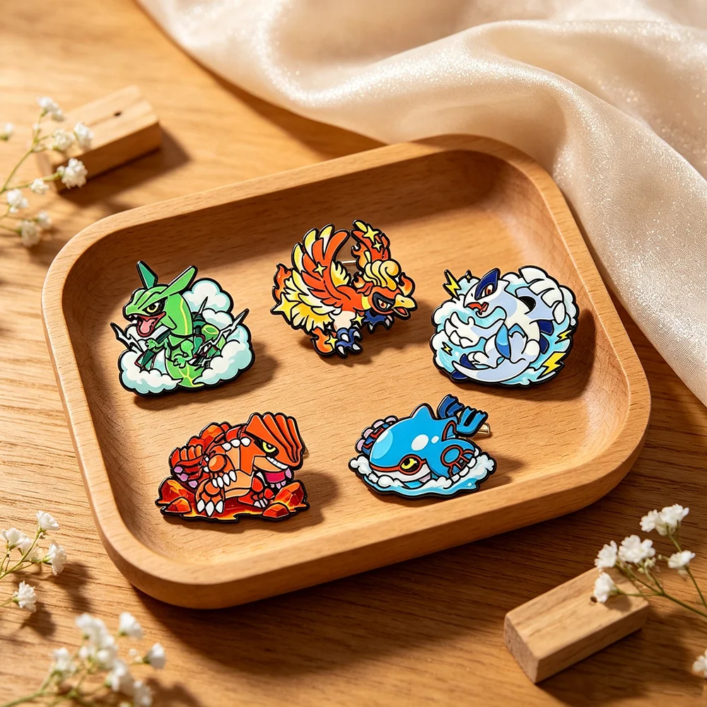 5pcs Legendary Beast Creature Enamel Pins Set Cartoon Monster Lapel Badges Rayquaza Alloy Brooches for Backpack Decor