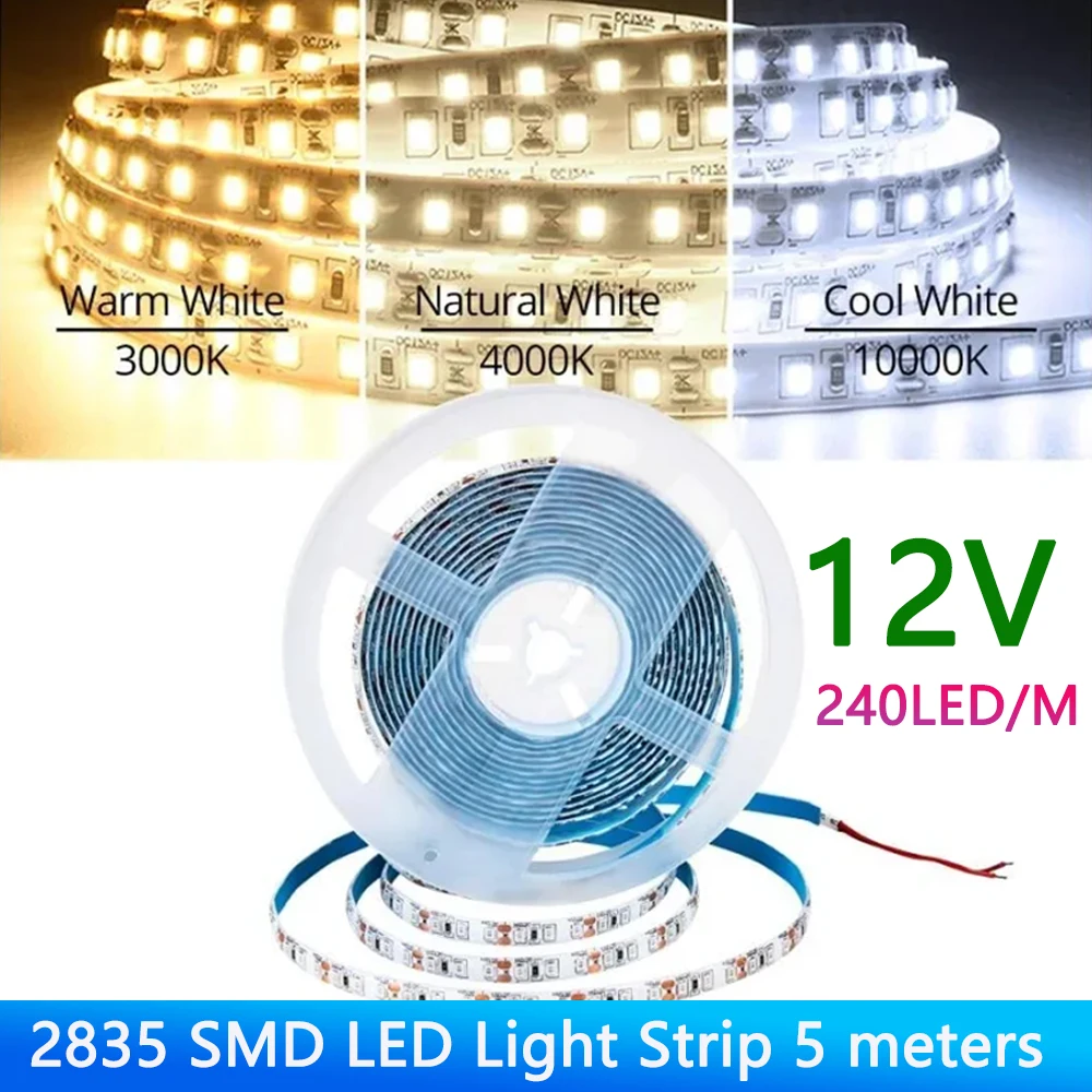 

2835 5M 1200LEDs LED Strip DC12V 240LEDs/m LED Strip Light Flexible TV Backlight Light Ribbon Lamp for Home Decoration Lighting