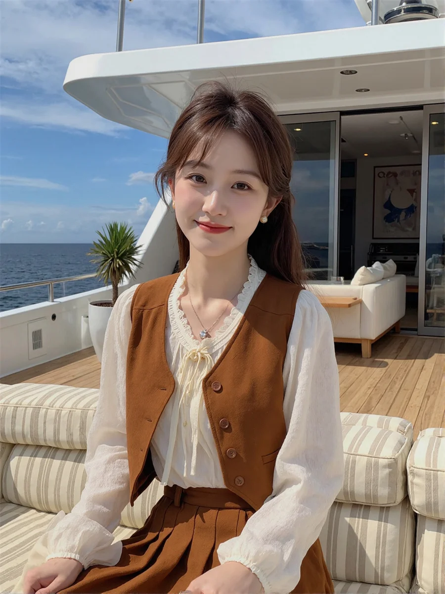 Женские жилеты, женские зимние жилеты в корейском стиле, коричневые, с несколькими карманами, осенние, с толстым шнурком на талии, мешковатые, без рукавов, модные