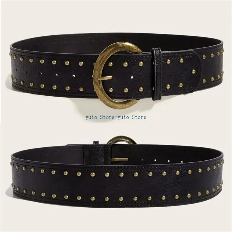 

X7XB Black Studded Rivets Unisex Punk Belt Adjustable Waist Strap Hip Hop Charm For Jeans Durable PU Leather
