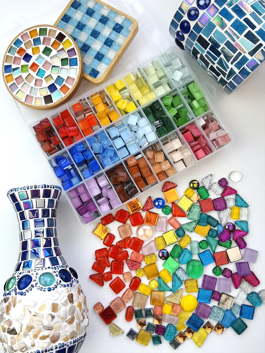 1x1cm 600pcs Mosaic Tiles Mixed Color Mosaic Glass Pieces for Home Decoration Glass Kit Mosaic Glass Pieces for Crafts