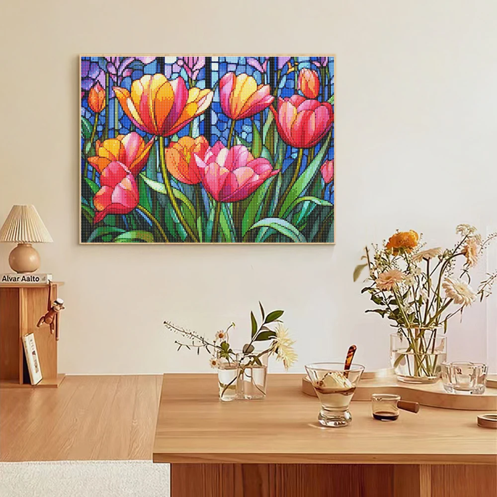 Art Flower Diamond Painting Tulip Full Diamond Mosaic Cross Stitch Kit Rose Bouquet Landscape House Handmade Decor Gift