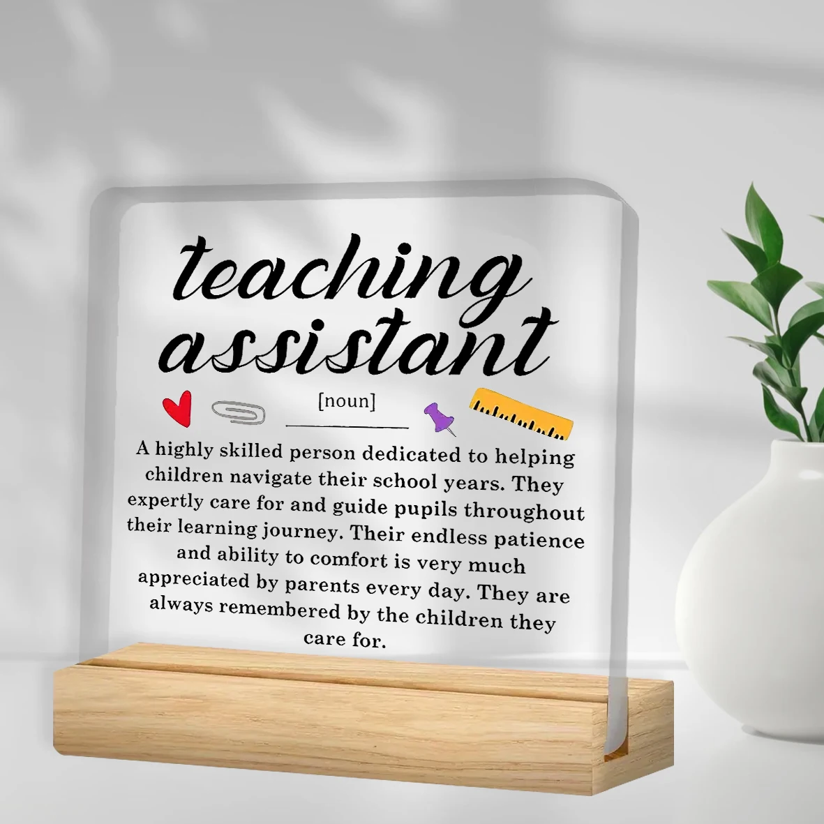 2D Flat, 1pc Modern Square Acrylic Desk Plaque with Wooden Base - Engraved 