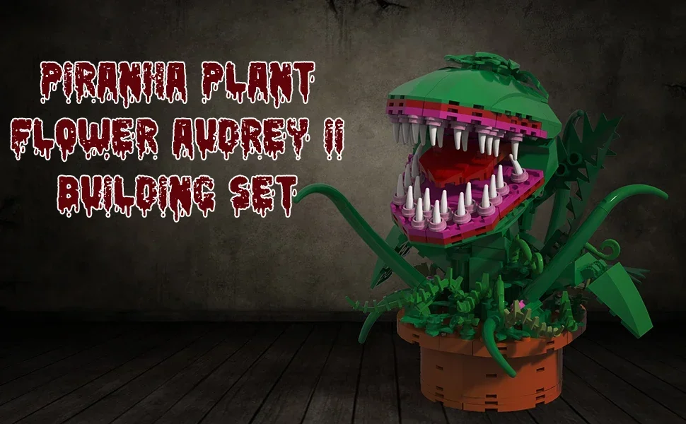 Audrey 2 Piranha-Pflanzensteine, kompatibel mit Lego, Little Shop of Horrors, Blumen-Bausteine, Geschenk für Halloween, Weihnachten