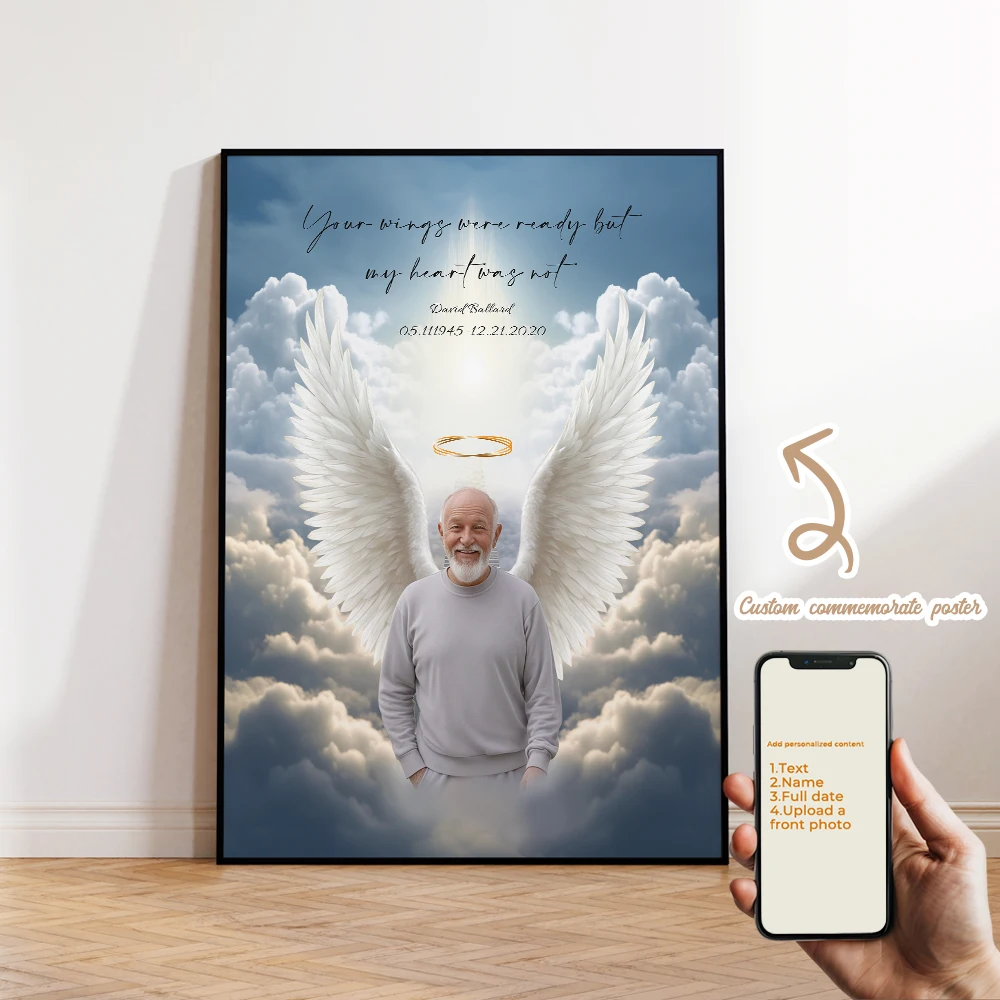 

1pcs Customized Photos With A Wings And Halo Background Wall Art Prints Canvas Painting Poster Picture For LivingRoom Home Decor