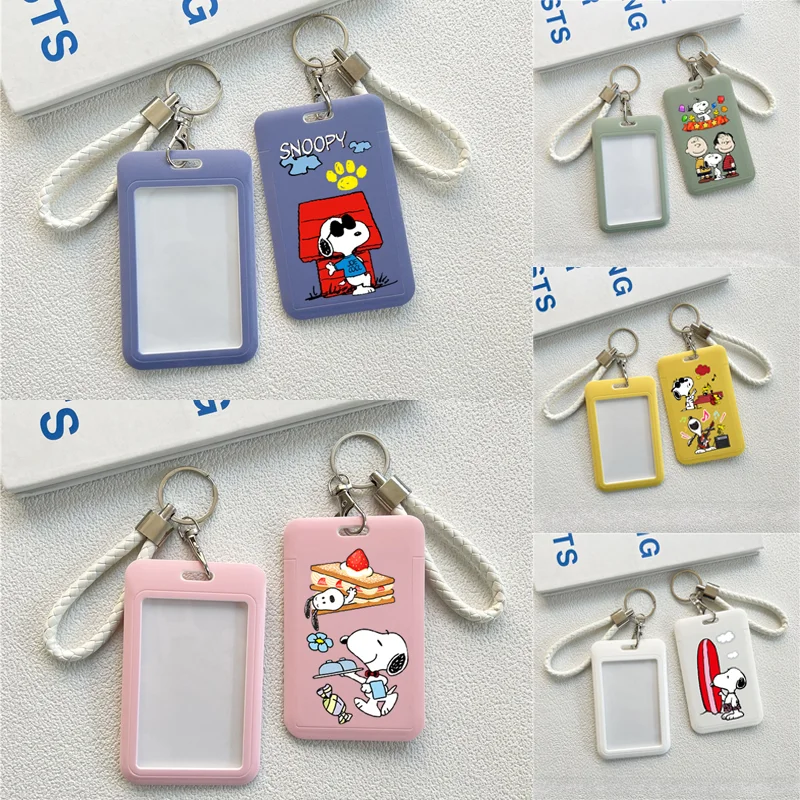 

Kawaii Snoopy Business Card Holder Badge Student ID Credit Bank Holders Bus Card Protective Cover Keychain Accessories Gifts