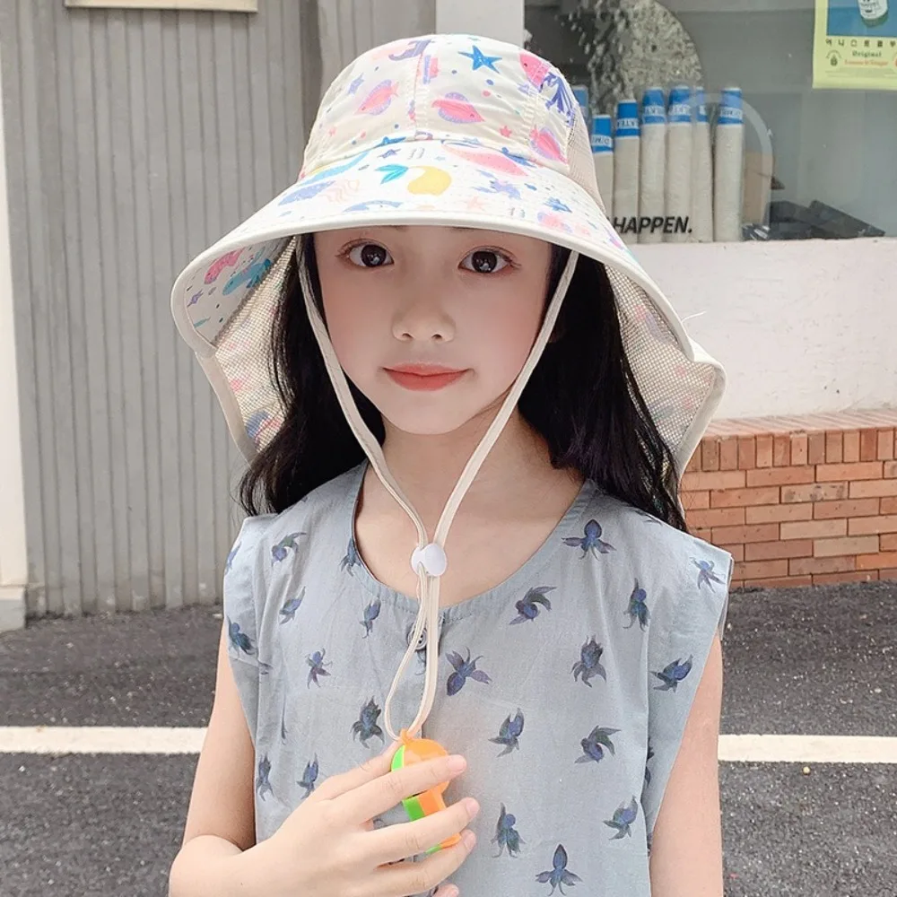

New Sun Protection Children's Sunshade Hat Breathable Big Brim Children Hats Cartoon Pattern Thin Sun Hat Summer