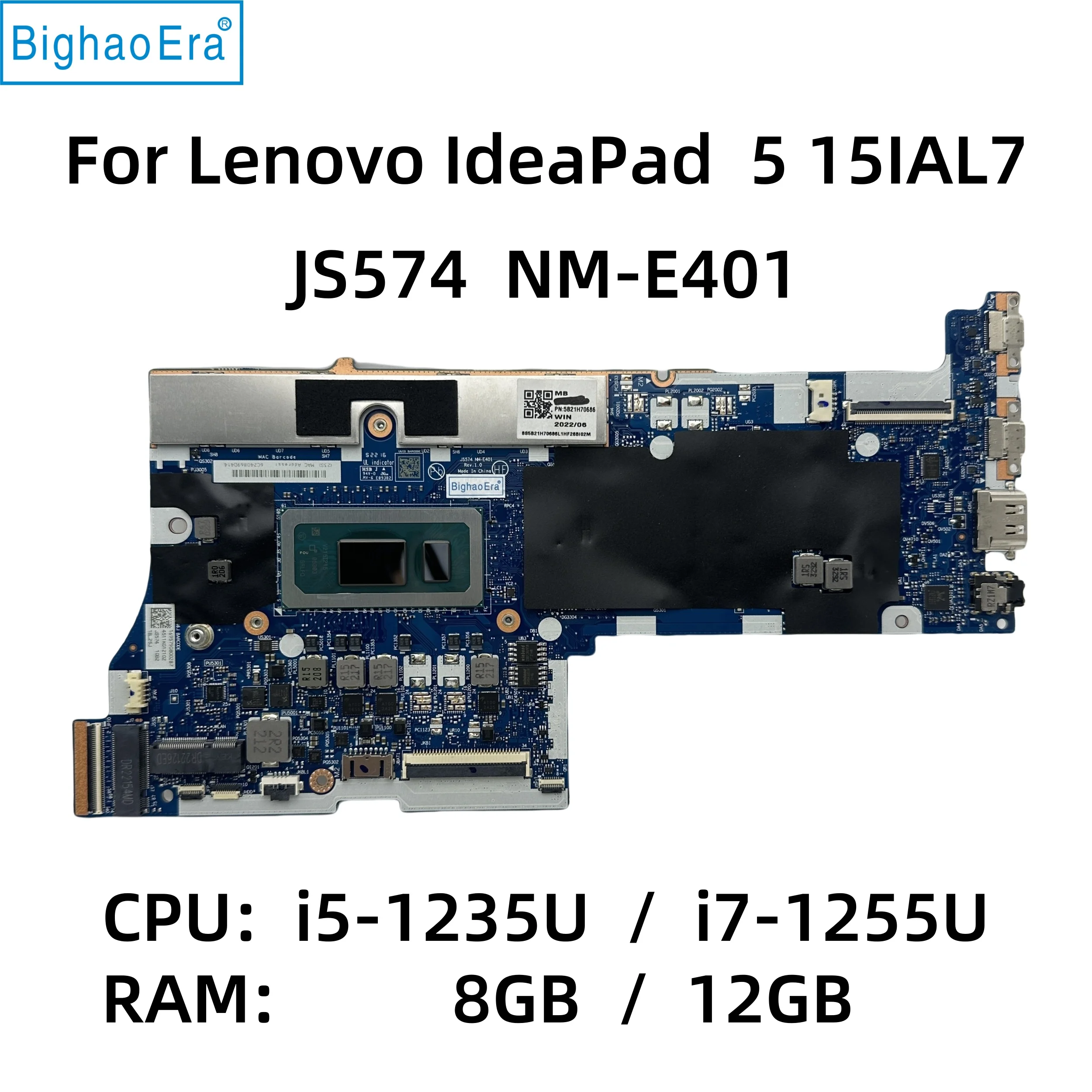 For Lenovo IdeaPad 5 15IAL7 Laptop Motherboard With i5-1235U i7-1255U CPU UMA 8GB/12GB-RAM JS574 NM-E401 5B21H70686 5B21H70694