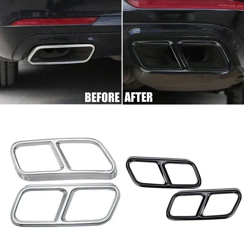 1Pair Glossy Black / Silver Stainless Steel Rear Dual Exhaust Pipe Sticks Covers For Mercedes Benz S Class 10-17 W221 W222 C217