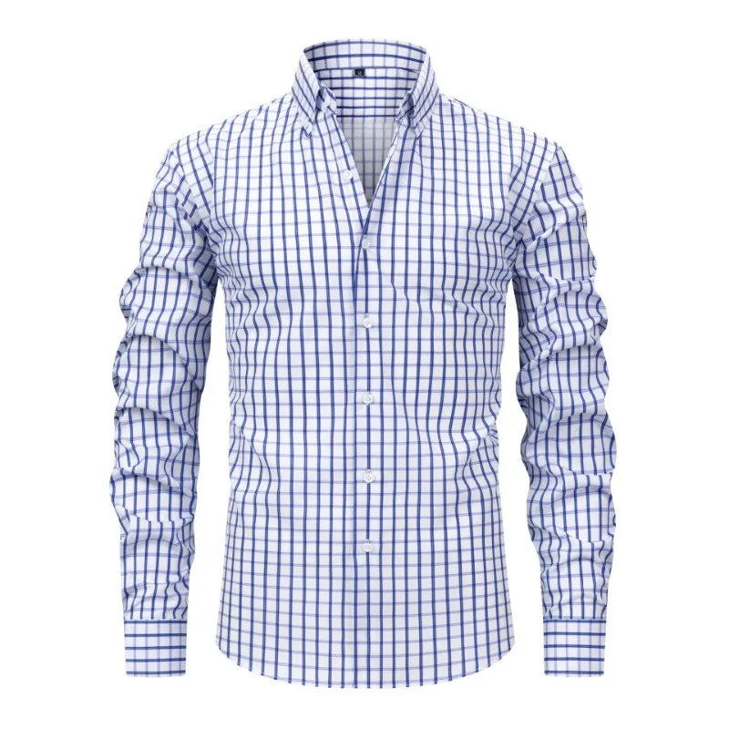 Fashionable Printed Checkered Long-sleeved Lapel Men's Shirt Casual Loose Button Splicing Cardigan