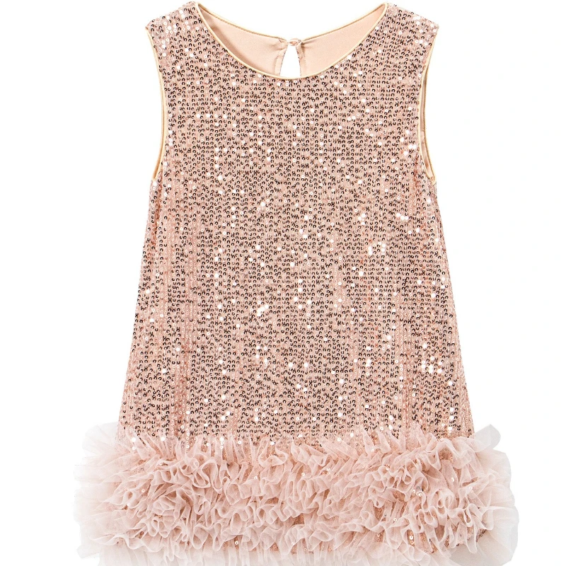 Girls' Autumn Sequin Tank Sleeveless Dress Kids' Tulle Elegant Princess Gown Christmas Party Stylish Solid Color Puffy Skirt