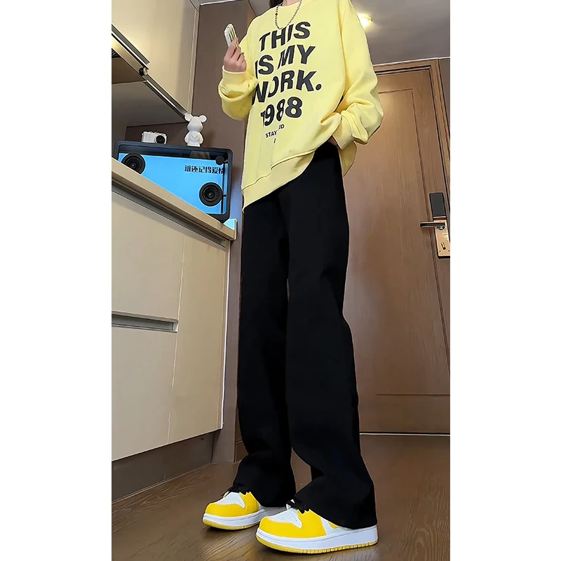 

Pure Bla Straight Leg Jeans Men's Spring Autumn High Waist Long Pants Stretchy Slimming Micro Flared Knife Jeans