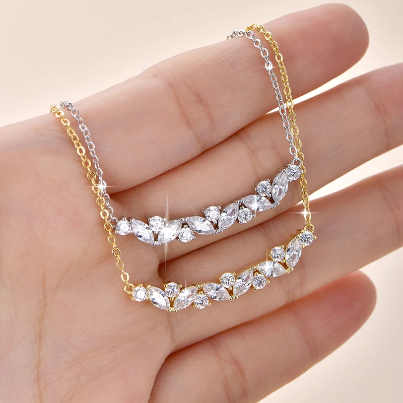

Lnkry Brilliant Marquee Cut Transparent CZ Cluster Pendant Necklaces for Women 14k Gold Filled Necklace Wedding Jewelry Gift