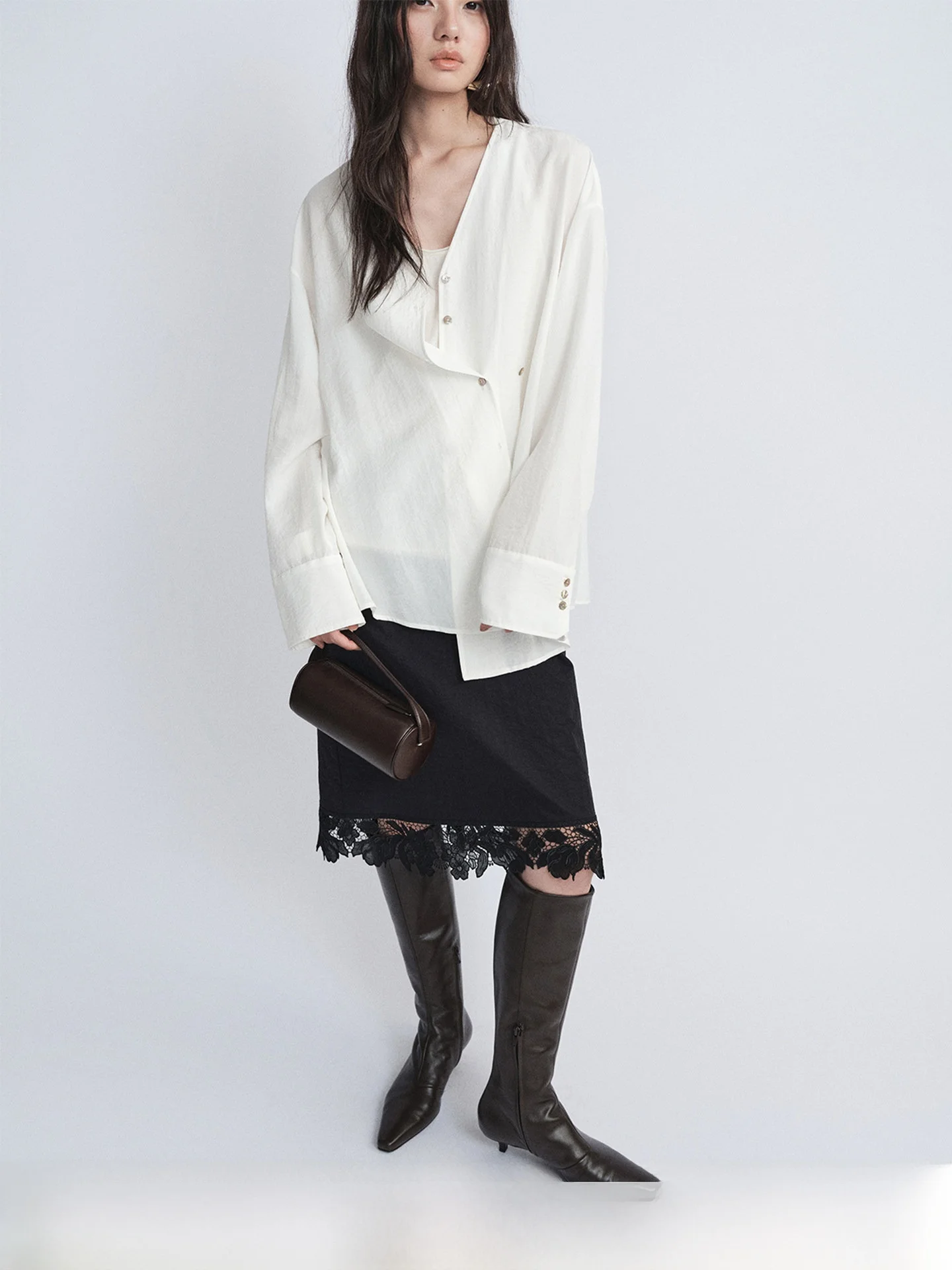 

FSYSKINS Casual Linen Cotton irt V-Ne Long Sve Mid-Length Open Cardigan Sle Multi-Way Wear with Side Slits