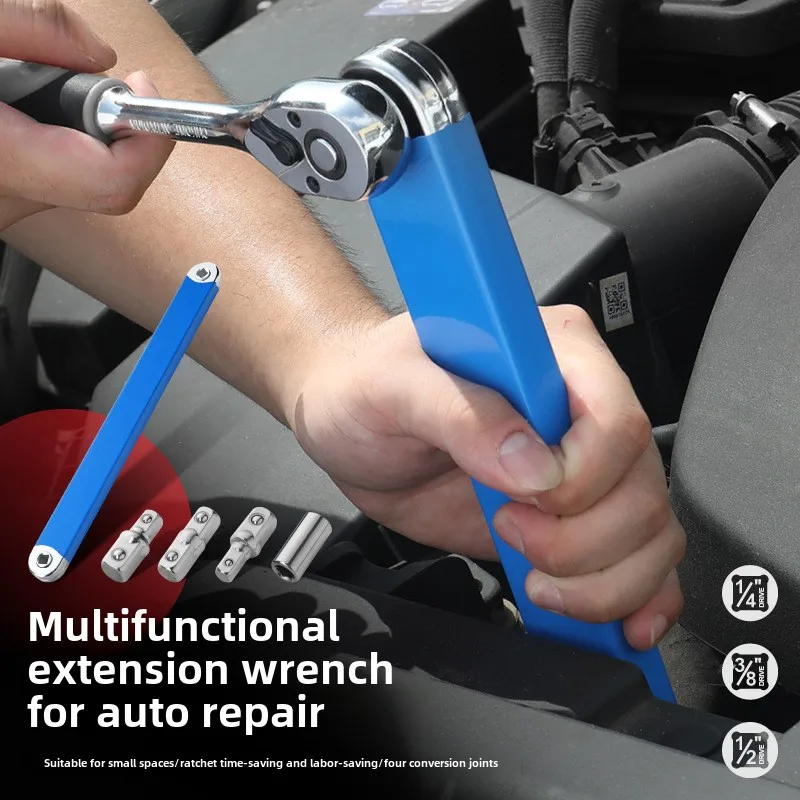 

Compact Offset Extension Wrench with 4 Adapters Dual-purpose Impact Socket Ratchet Wrench Car Spanner Automotive Hand Tool