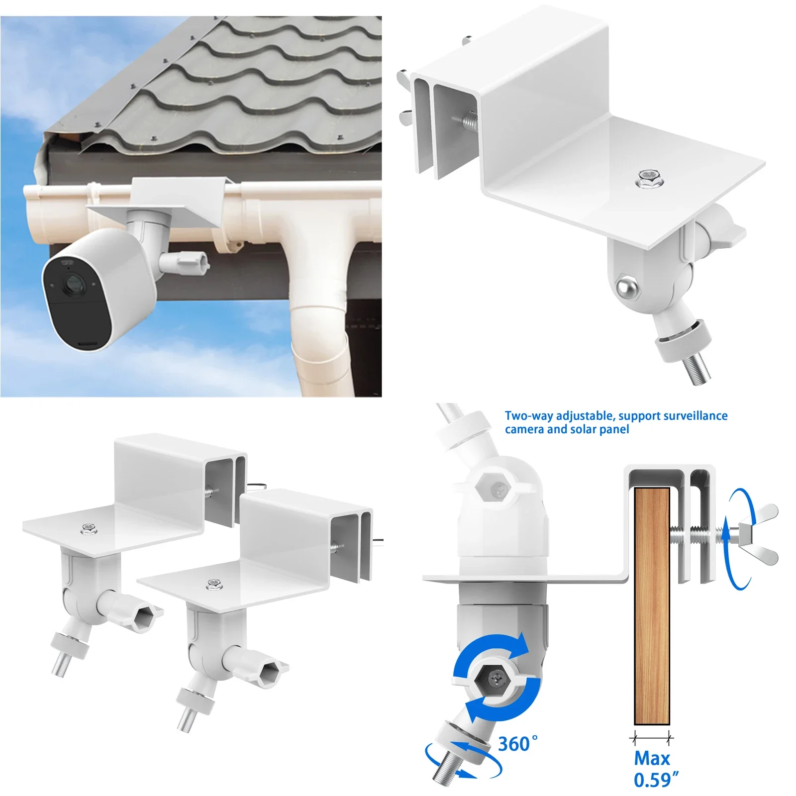 Weatherproof Gutter Mount for Eufycam 2/2 Pro/2C/2C Pro/E/SoloCam E20 E40/L40/L20/S40/S220/3(S330)/3C(S300) (white)