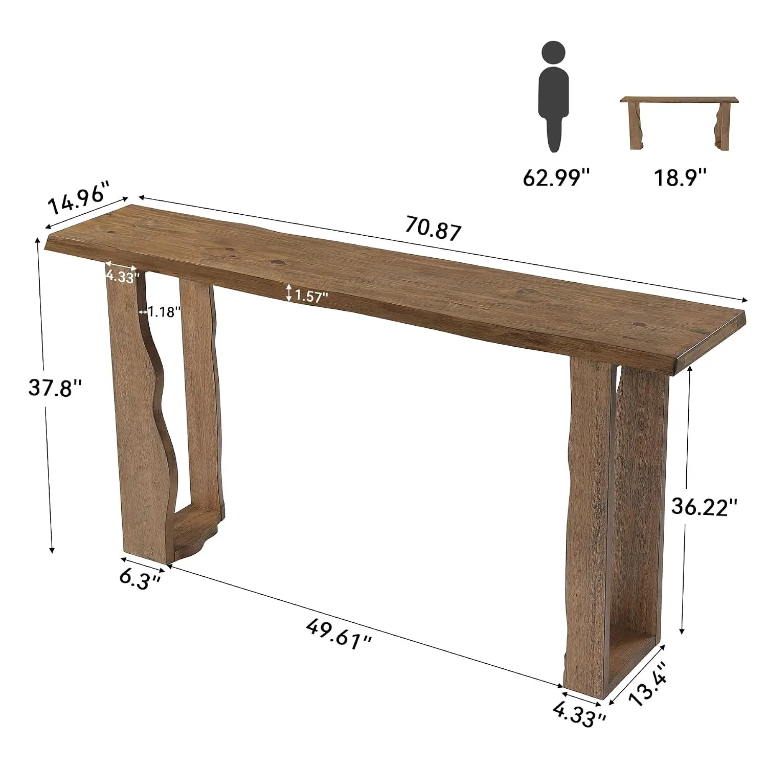 Live Edge Solid Wood Console Table, Hallway Entryway Sofa Side, Natural Finish, Customized