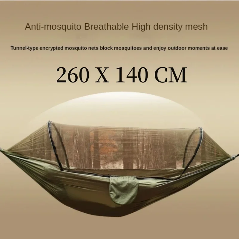 Nylon Hammock with Mosquito Net Outdoor Anti-mosquito Automatic Quick-opening Swing Hammock Children Adult Anti-rollover Camping