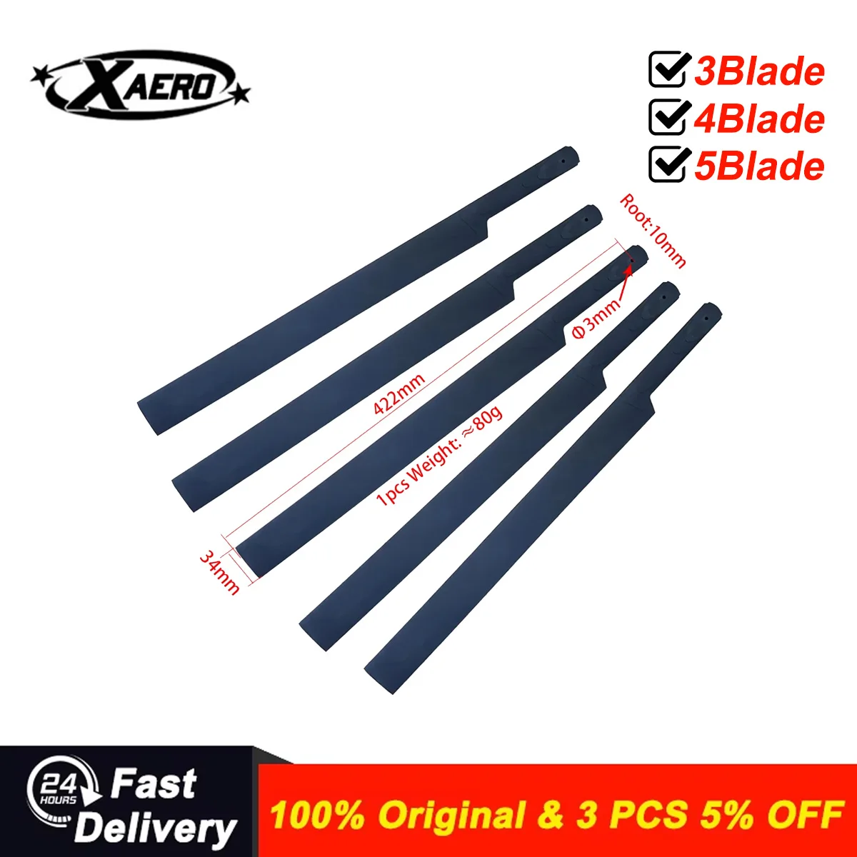 JDHMBD 500 3-Blade 4-Blade 5-Blade Main Rotor Head Assembly Scale RC Helicopter Propeller Blades for Align T-REX 500 Parts