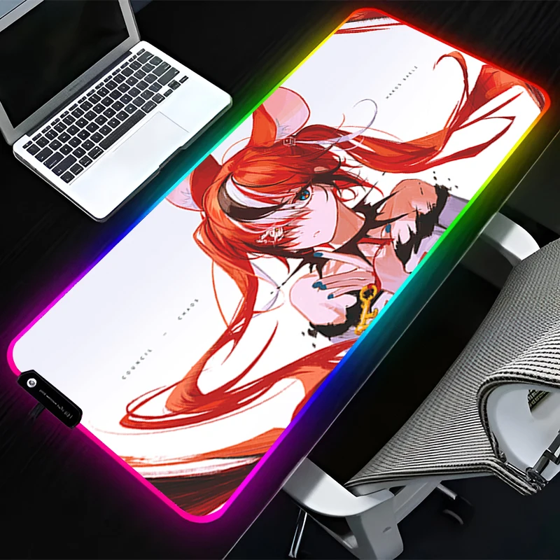 RGB LED Mouse Pad Computer Gamer Accessories Mouse Mat Rubber HD Keyboard Pad Non Slip H-hololive Hakos Baelz Mousepad Desk Mat